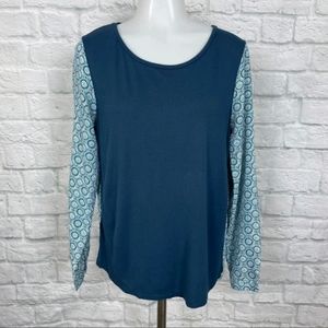 Ann Taylor Top xxsp Blue Mixed-Media Long Sleeve Blouse Women's Casual